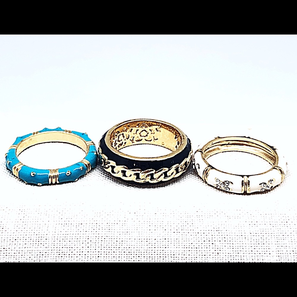 Set Of 3 Patterned Enamel Stack Rings Size 7 - image 5